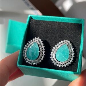 Elegant Silver zirconia aquamarine color Turquoise teal Teardrop Earrings